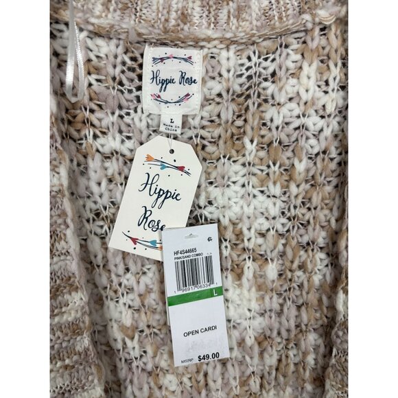 Hippie Rose Juniors' Open-Front Beige Long-Sleeve Oversize Cardigan Large NWT's - Picture 4 of 8